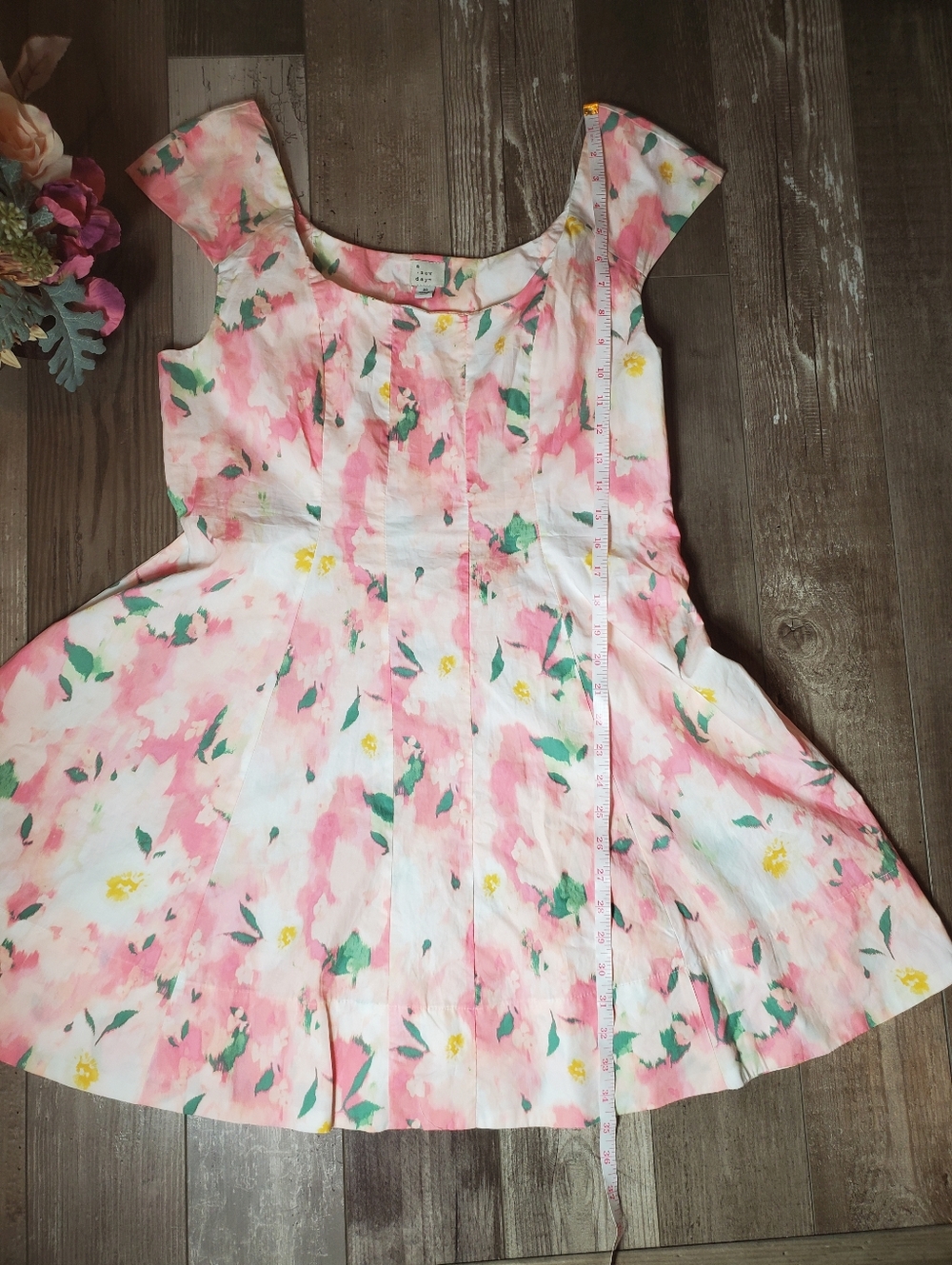 A New Day Size 10 Corset Woven Mini Dress A Line Pink & White Poplin Floral NWOT - Picture 14 of 16